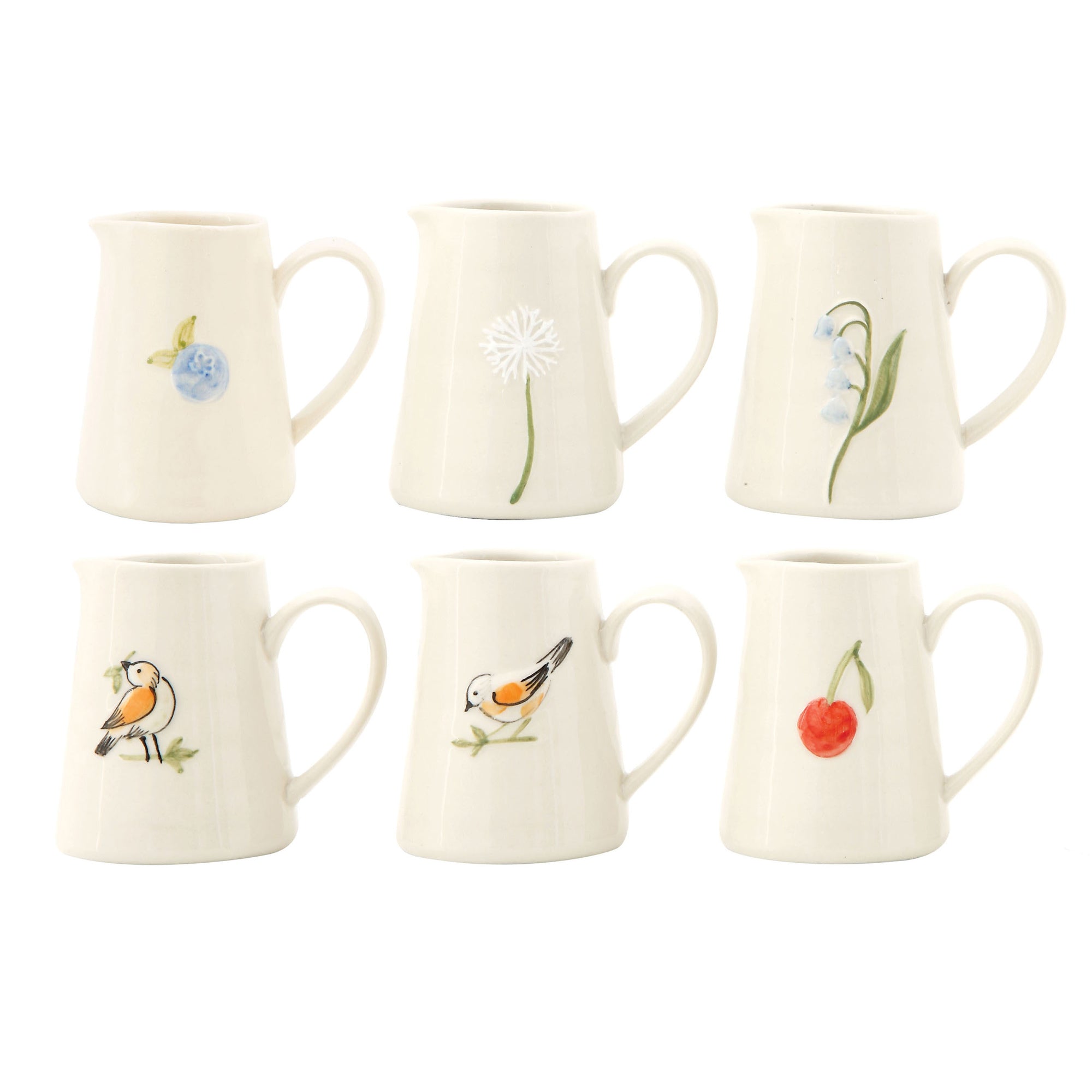 Hand-Painted Stoneware Creamer with Embossed Birds (Set of 6)